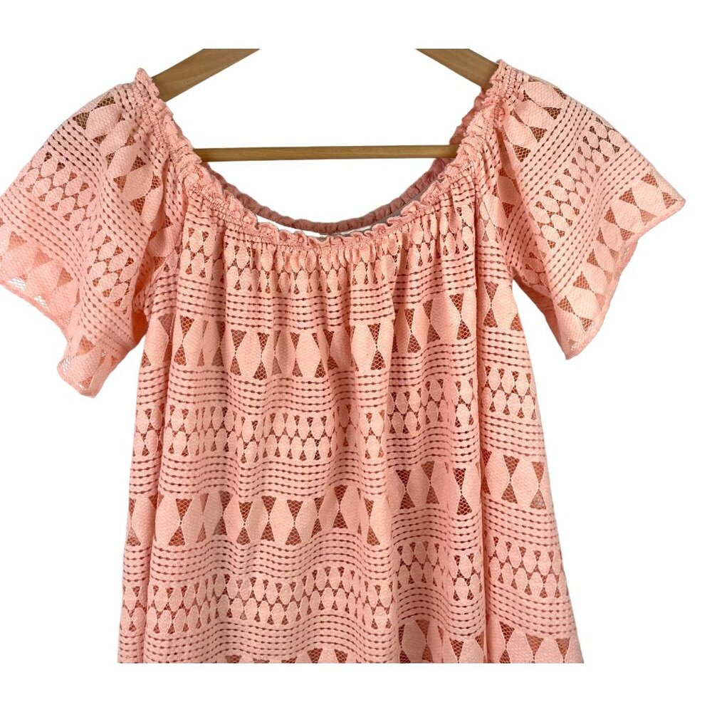 Mittoshop Womens SIze M Peach Short Sleeve Lace Overlay/Lined Shirt - Picture 3 of 10
